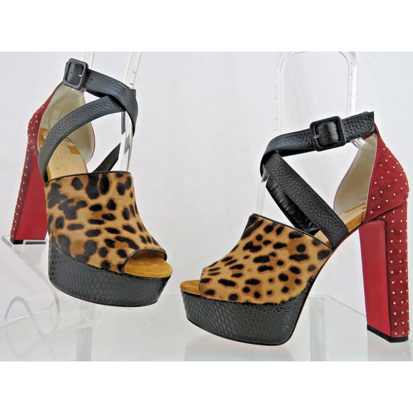NIB LOUBOUTIN BINGIRL MULT 130 LEOPARD PONYHAIR STUDDED PLATFORM PUMPS 39 US 8.5 - Picture 8 of 14